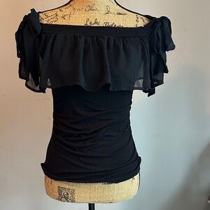 Arden B Black Ruffled Off-Shoulder Blouse